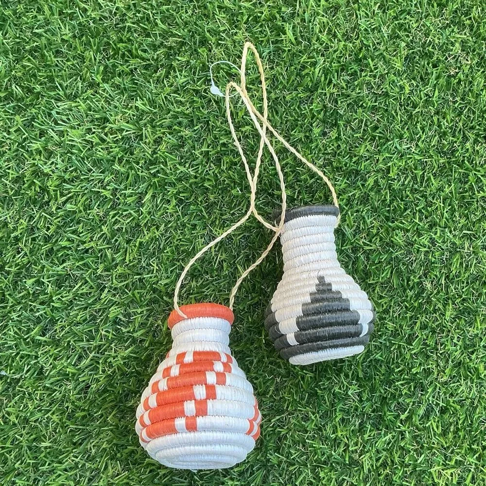 Vintage Handwoven Coiled Fiber Mini Basket Ornaments Set of 2 3” Folk Art